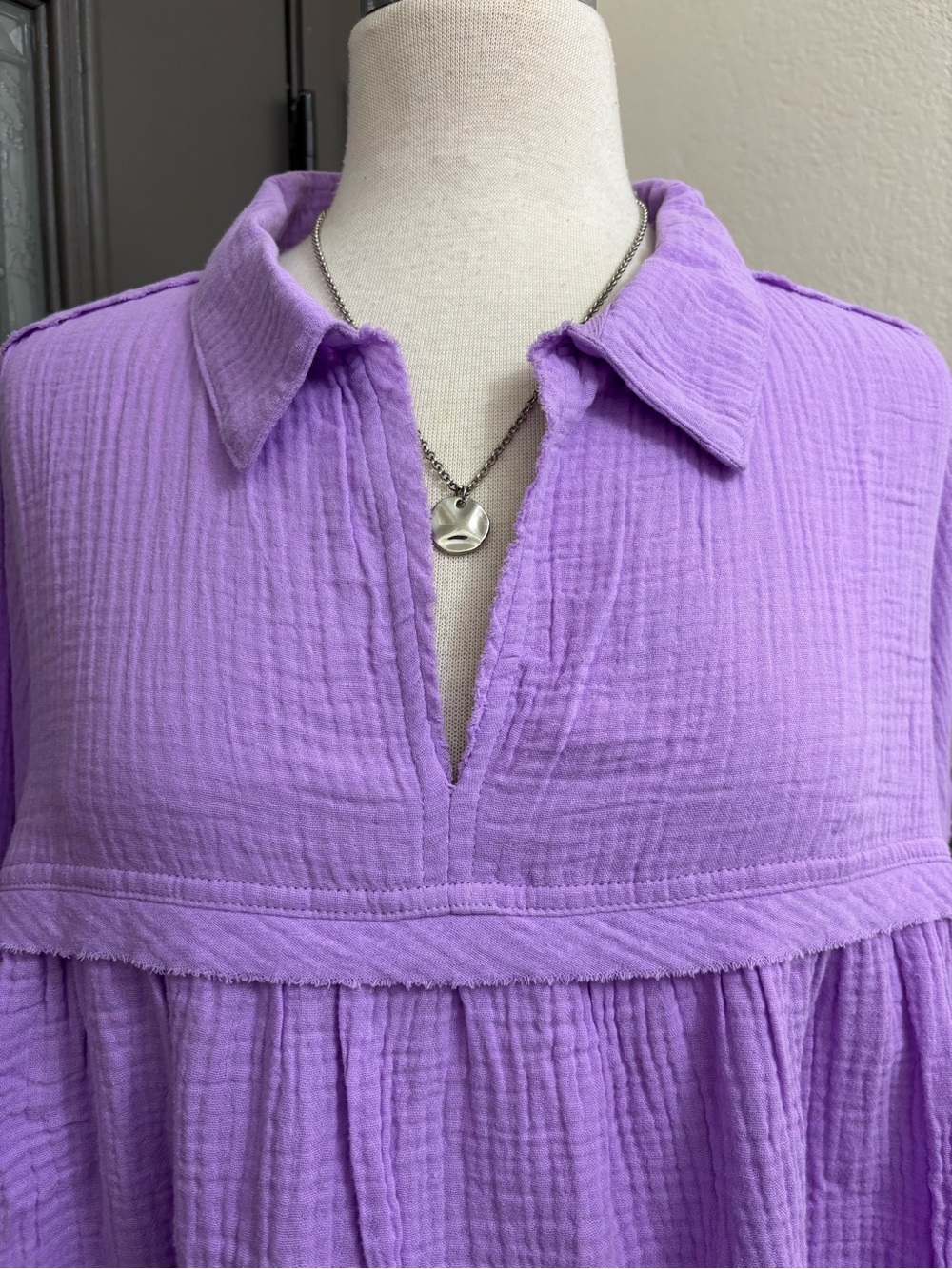 ZENANA Lilac Gauze Relaxed Fit Babydoll 100% Cotton Top - L/XL - Picture 3 of 10